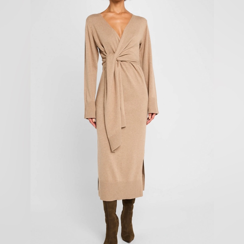 Jonathan Simkhai Tan Sweater Tie Dress Heather Teak Small NWT